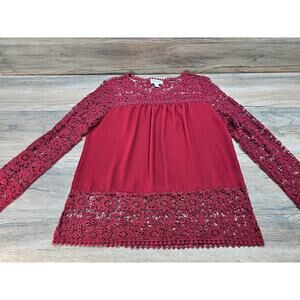 Women's Vicki Wayne Pullover Lace Crocheted Long Sleeve Semi Sheer Blouse